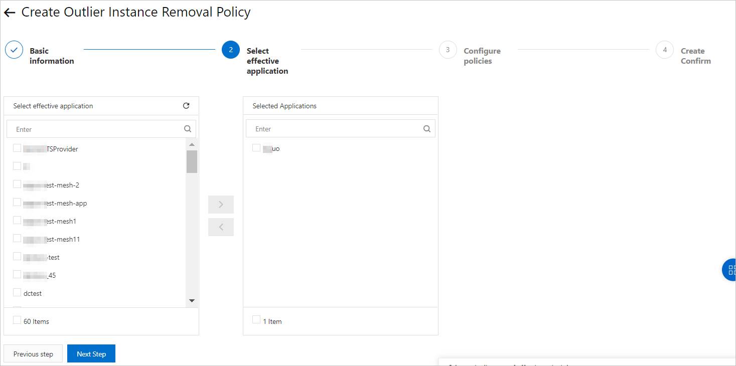 Create Outlier Instance Removal Policy - Select effective application