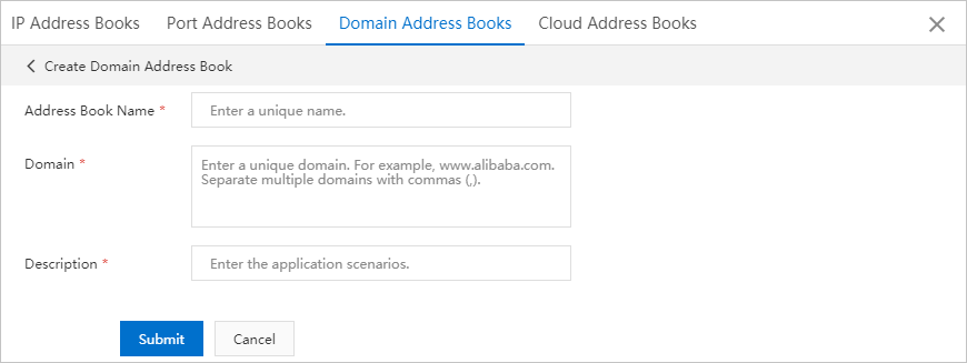 Parameters in a domain address book