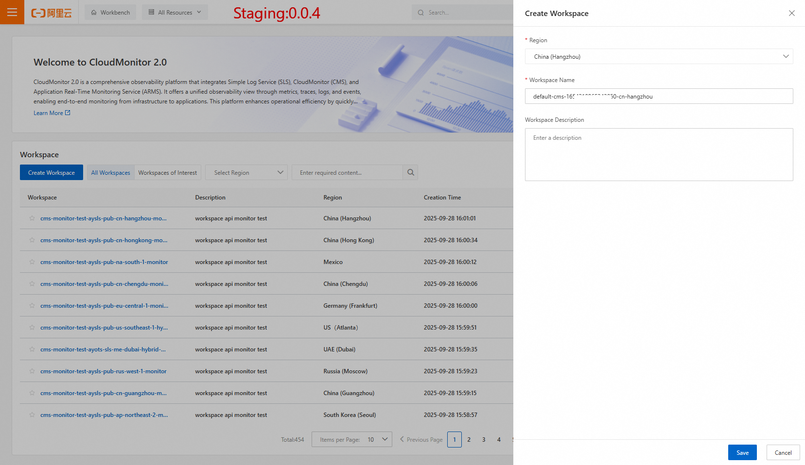 Create Workspace dialog box