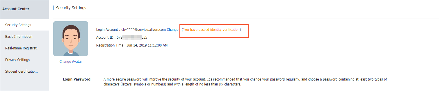 Account that passed the enterprise real-name verification