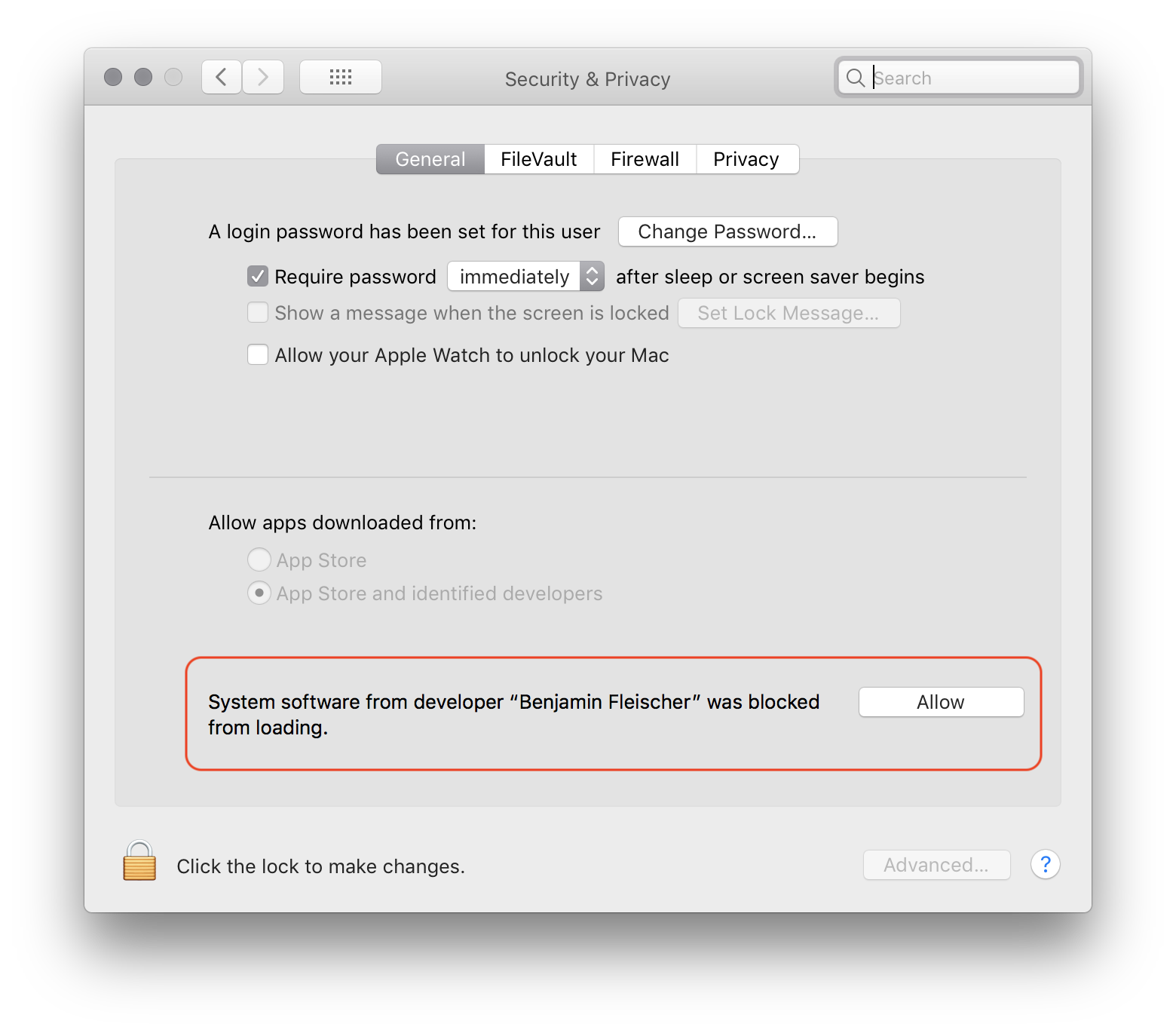 macOS security preference to allow macFUSE