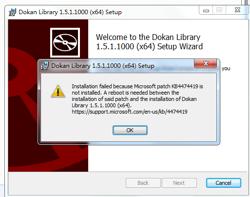 Dokan installation failure error on Windows 7