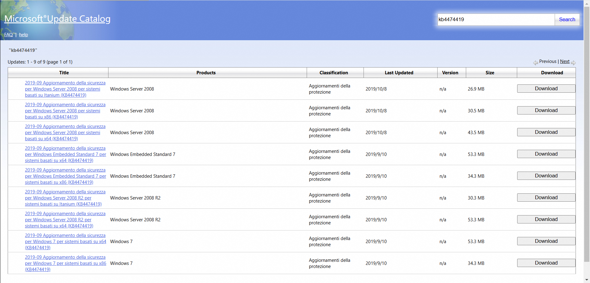 Microsoft Update Catalog for KB4474419