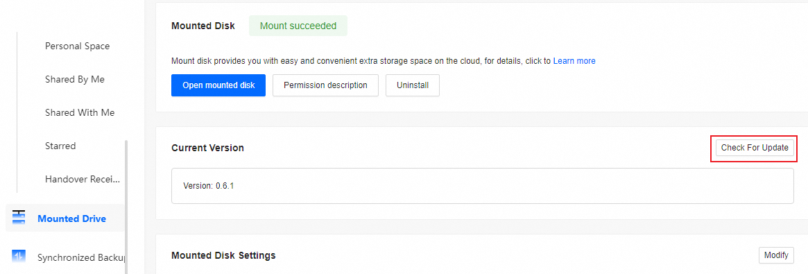 Check For Updates button
