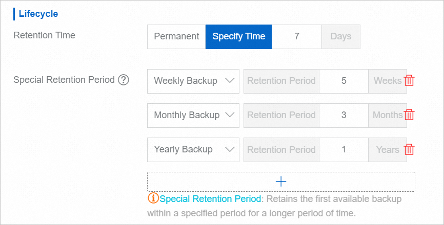 configure a special retention policy 