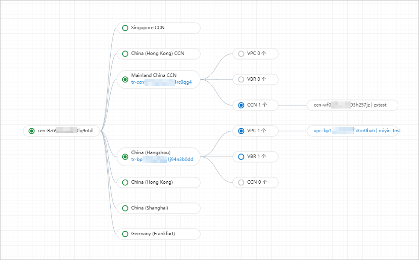 The Resource Topology diagram that shows detailed information about network instances