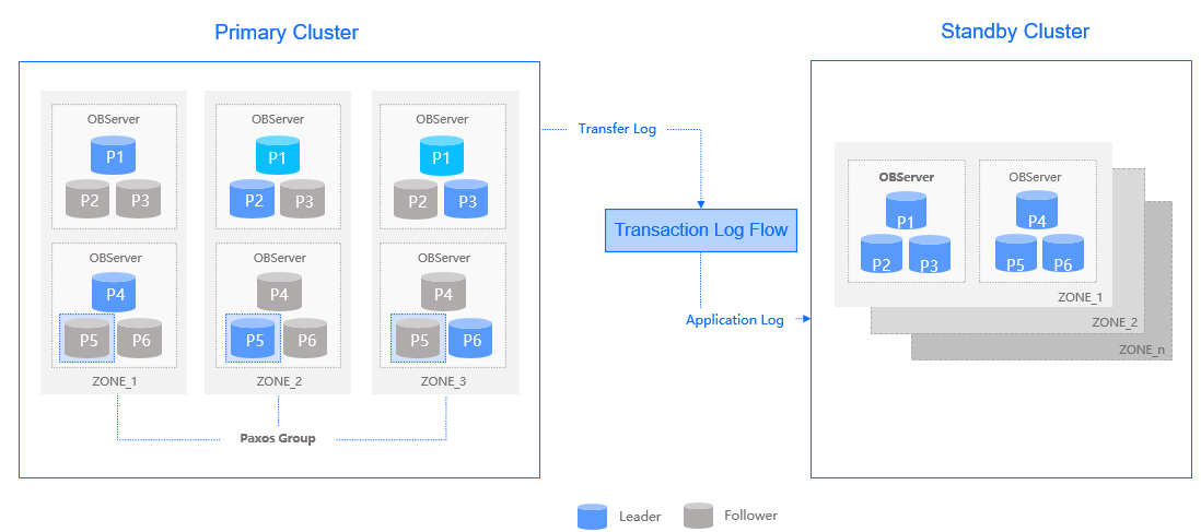 Primary and standby clusters