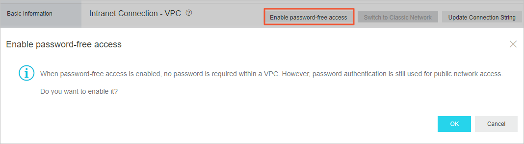Enable password-free access over a VPC