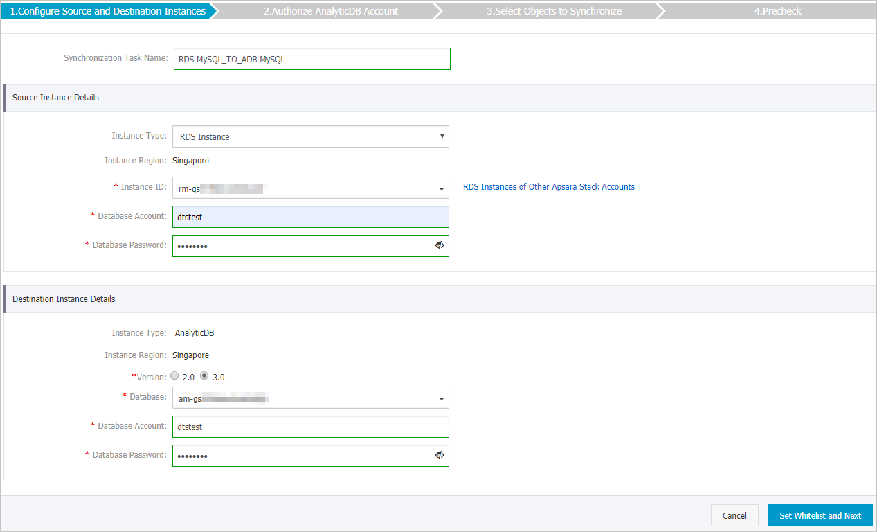 Configure the source instance and the destination cluster