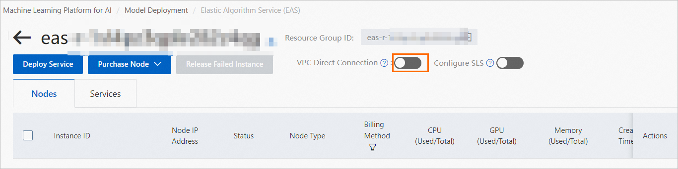 Enable VPC direct connection