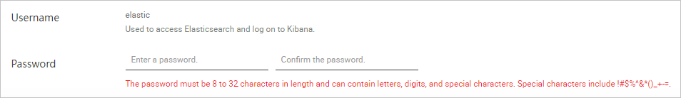 Specify a password for the elastic user