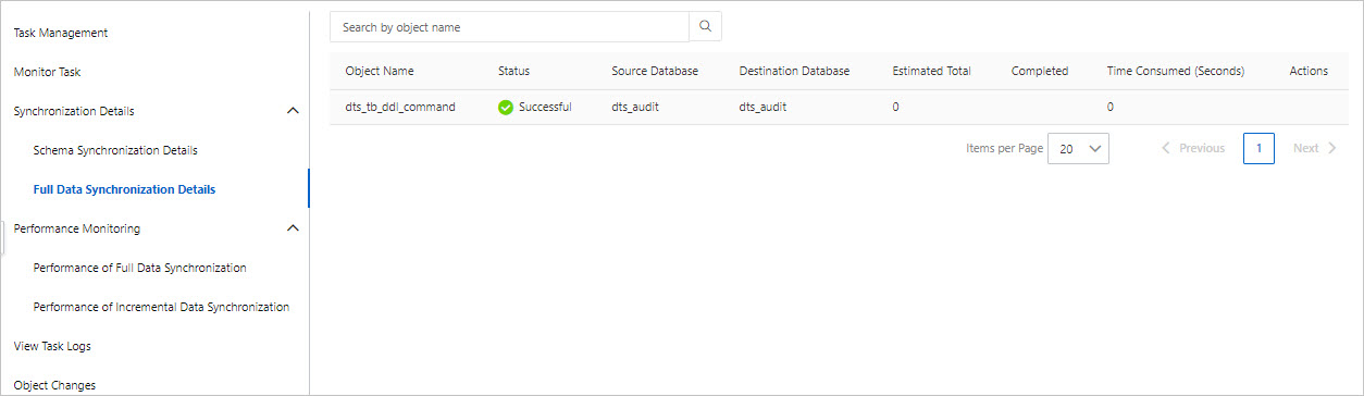 View the details of full data synchronization