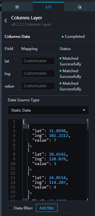 Column layer data panel