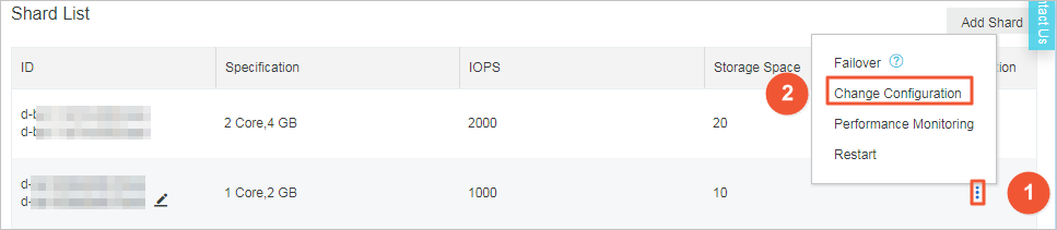 Change the specifications of a shard node