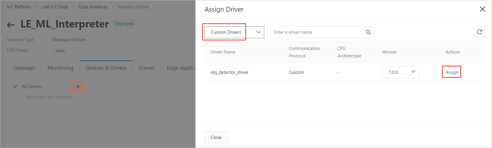 Assign the detector device driver