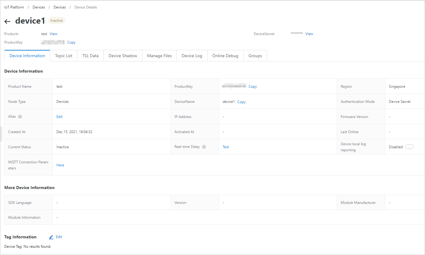 Device Details page