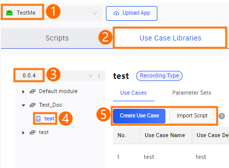 Use case set editing page 