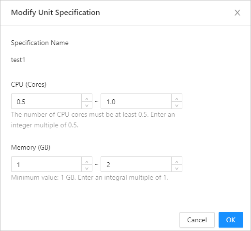 Modify unit specifications