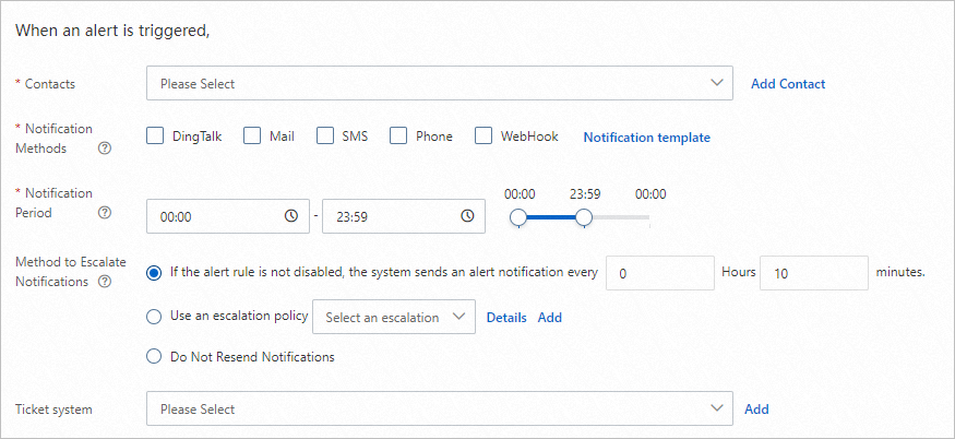 Notification policy - When an alert is generated