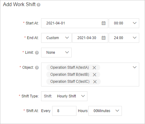 Configure a rotating shift among three staff
