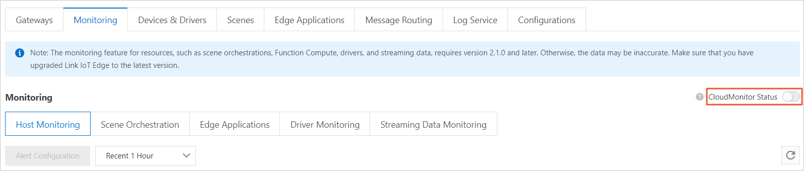 Turn on the CloudMonitor Status switch