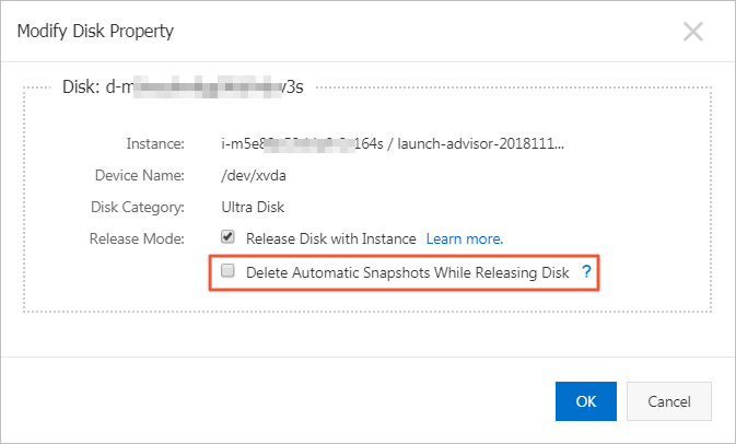 Delete Automatic Snapshots While Releasing Disk