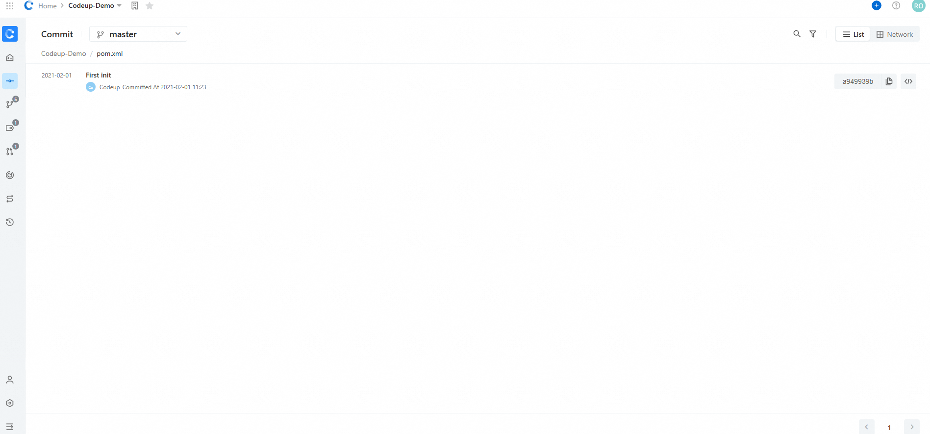Commit history view