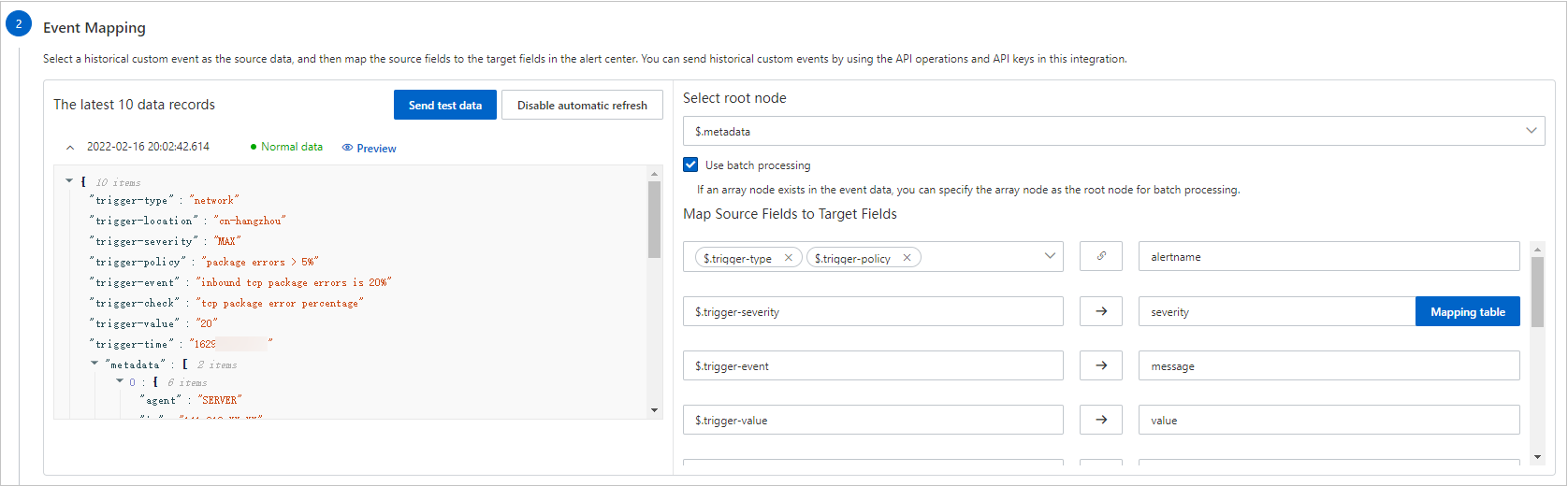 Configure the custom alert source