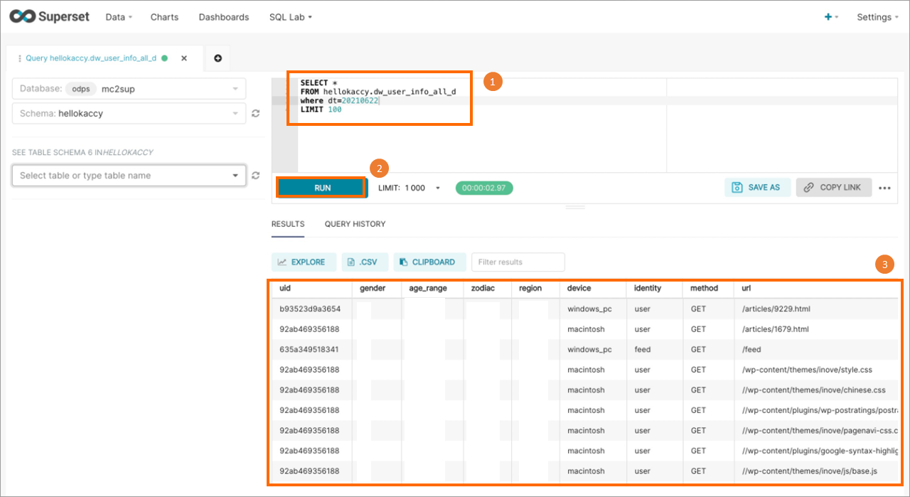 View data in a table