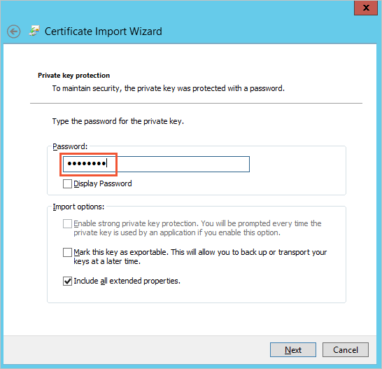 Certificate Import Wizard-Password