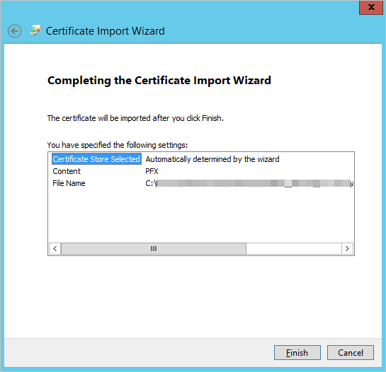 Certificate Import Wizard-Finish