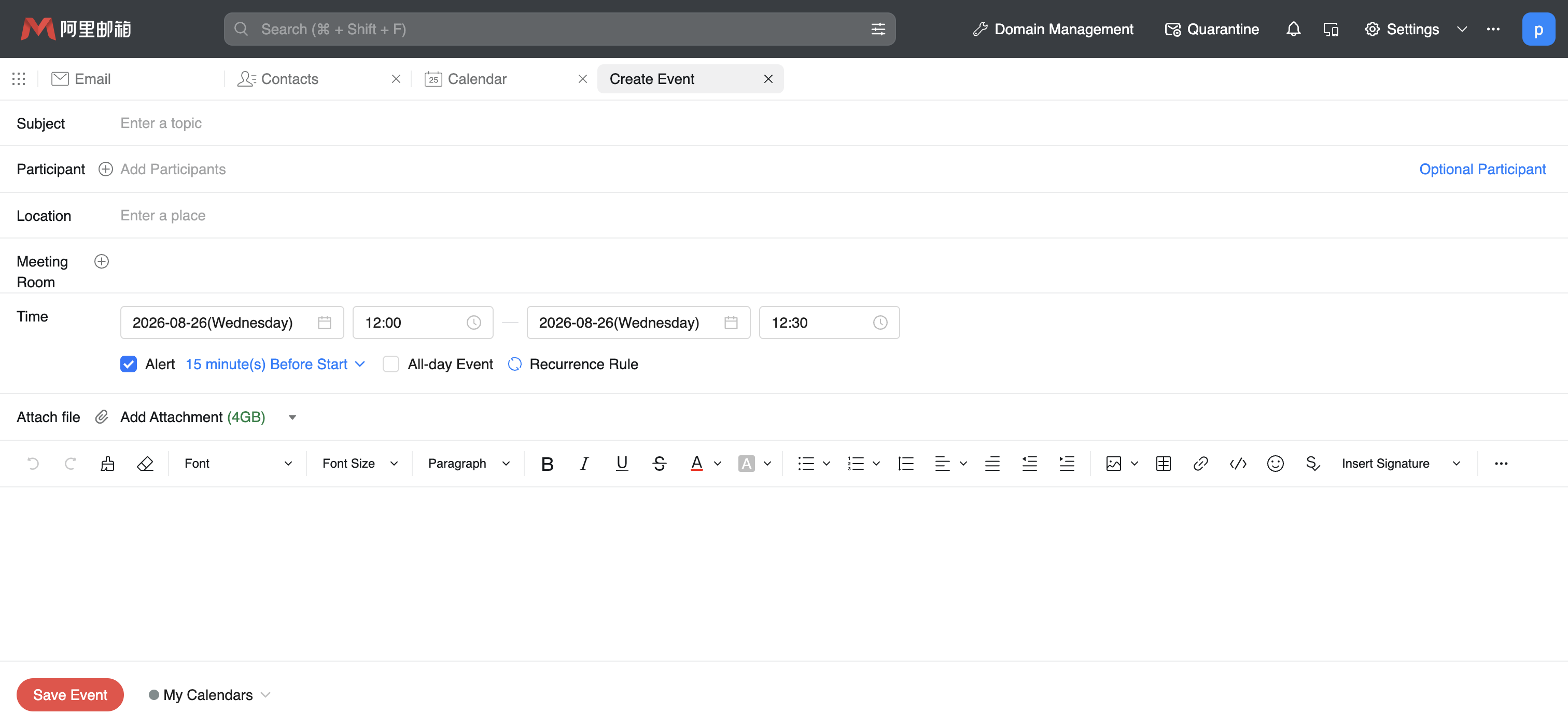 Canceling a meeting on the Calendar page