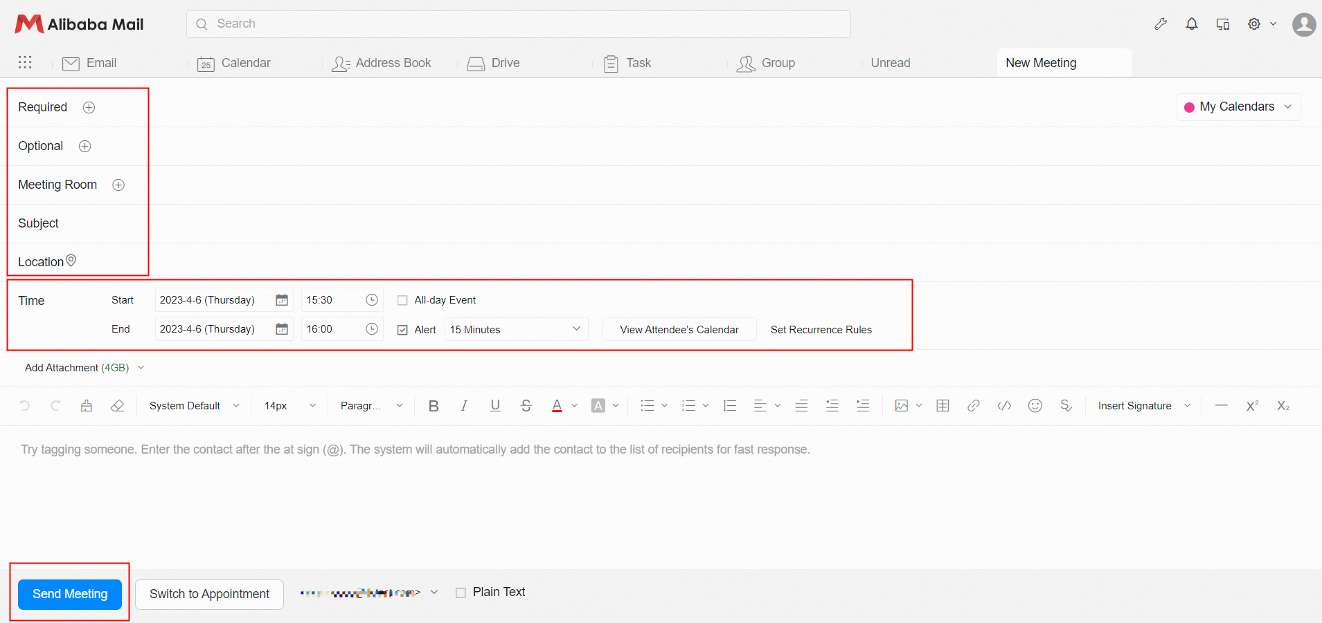 Canceled meeting displayed with a strikethrough