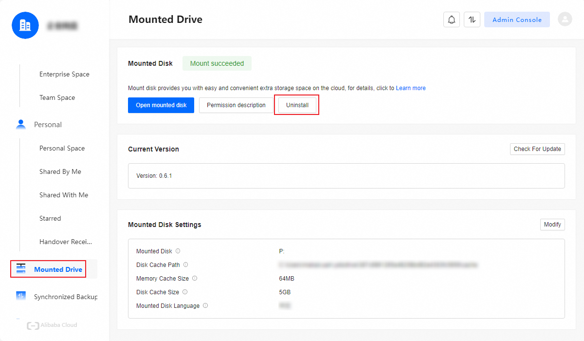 Uninstall button for Mounted Drive