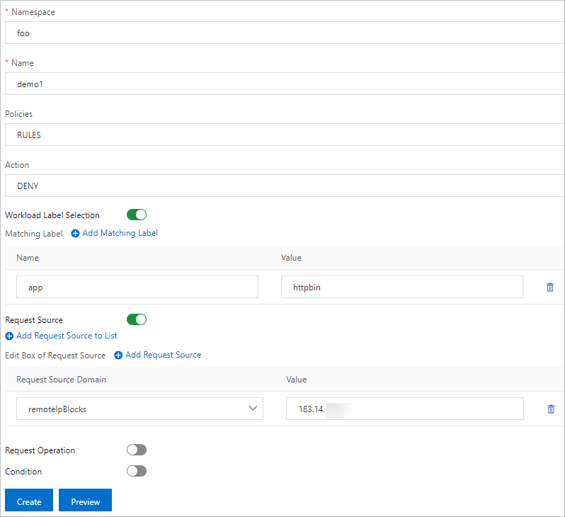 Restrict the IP address of the client