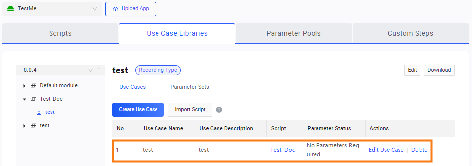 Show the created use case  