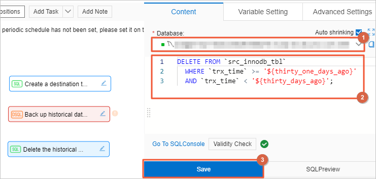SQL statement for deleting the historical data from the source table