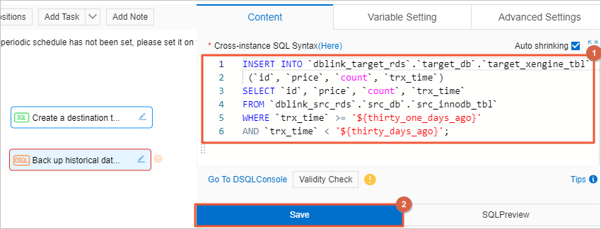 SQL statement for migrating historical data from the source table to the destination table