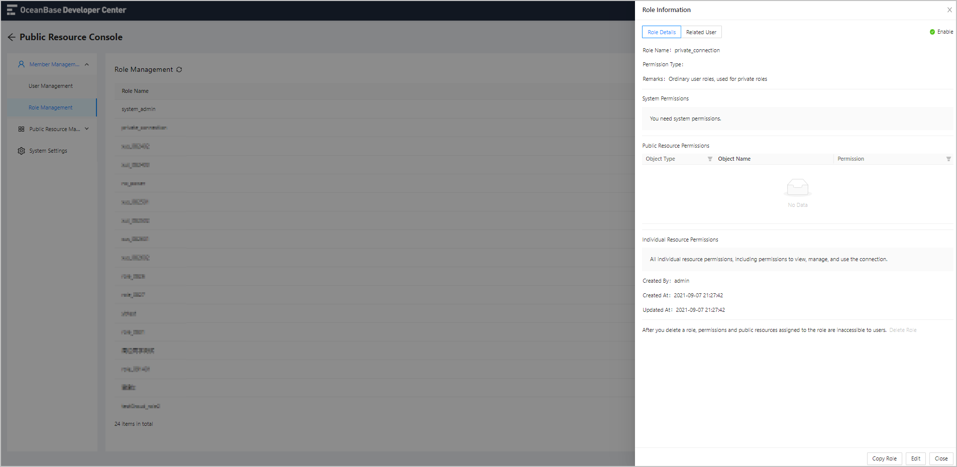 Public resource management - view a role