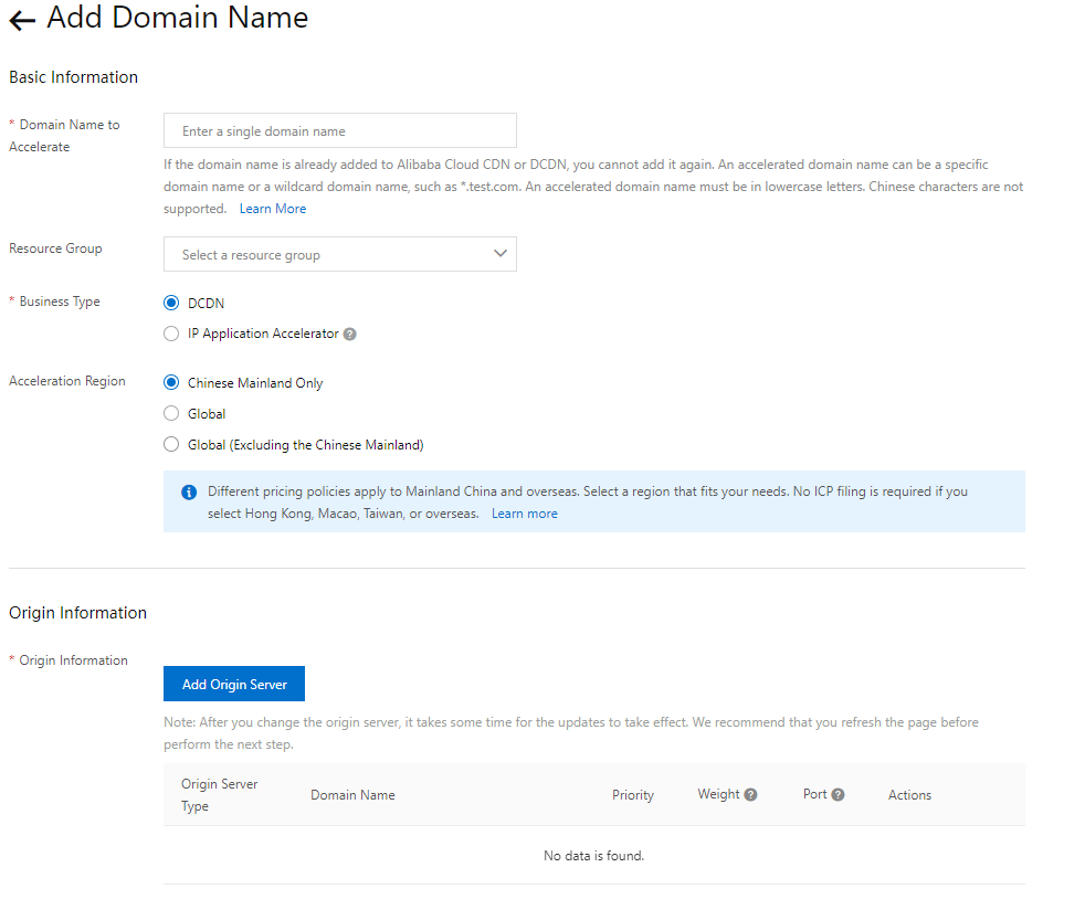 Add a domain name for DCDN