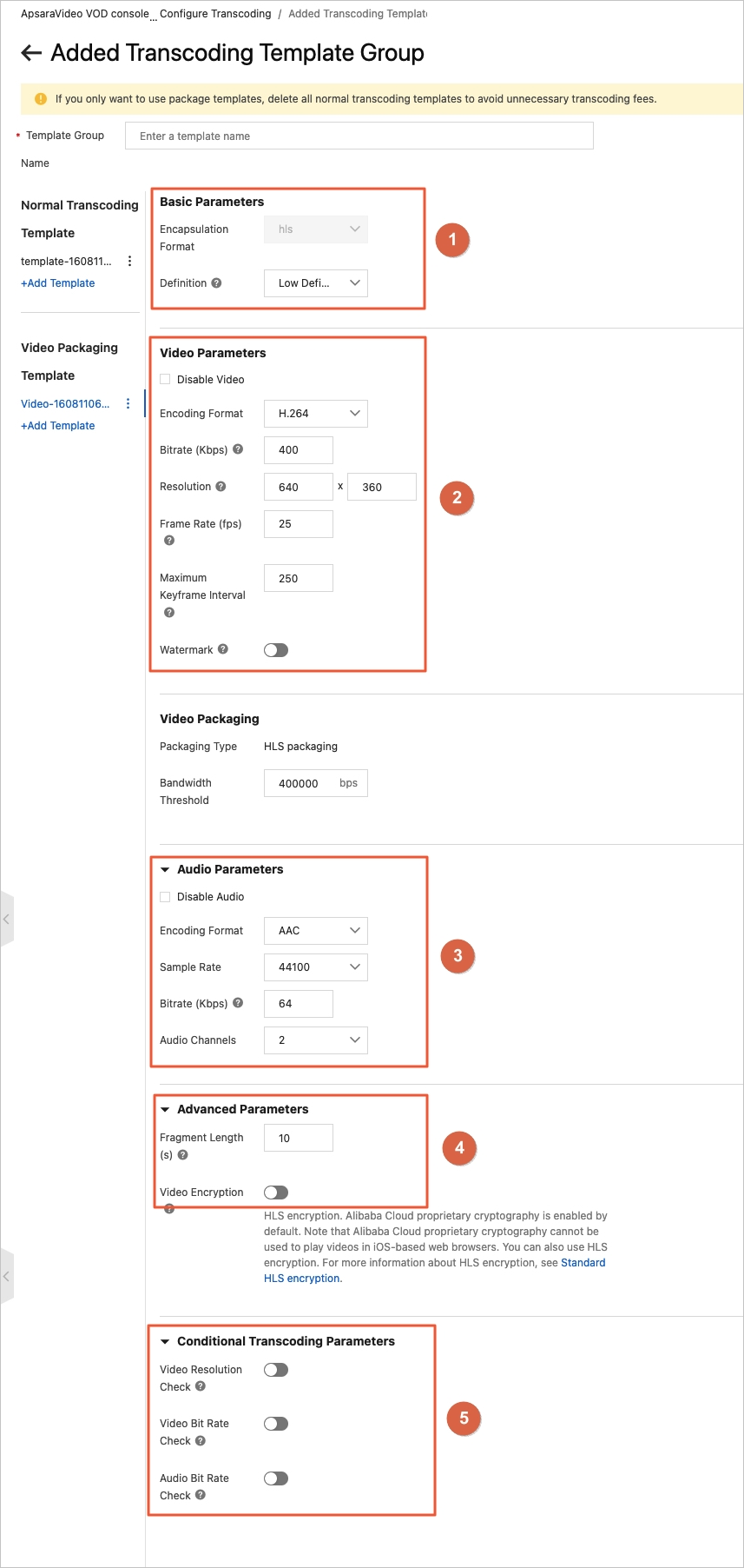 Transcoding template