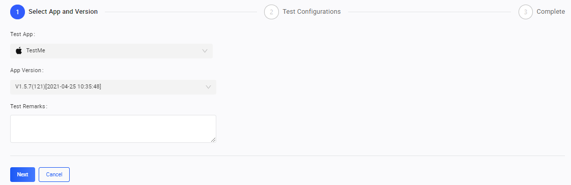 Select App and Version