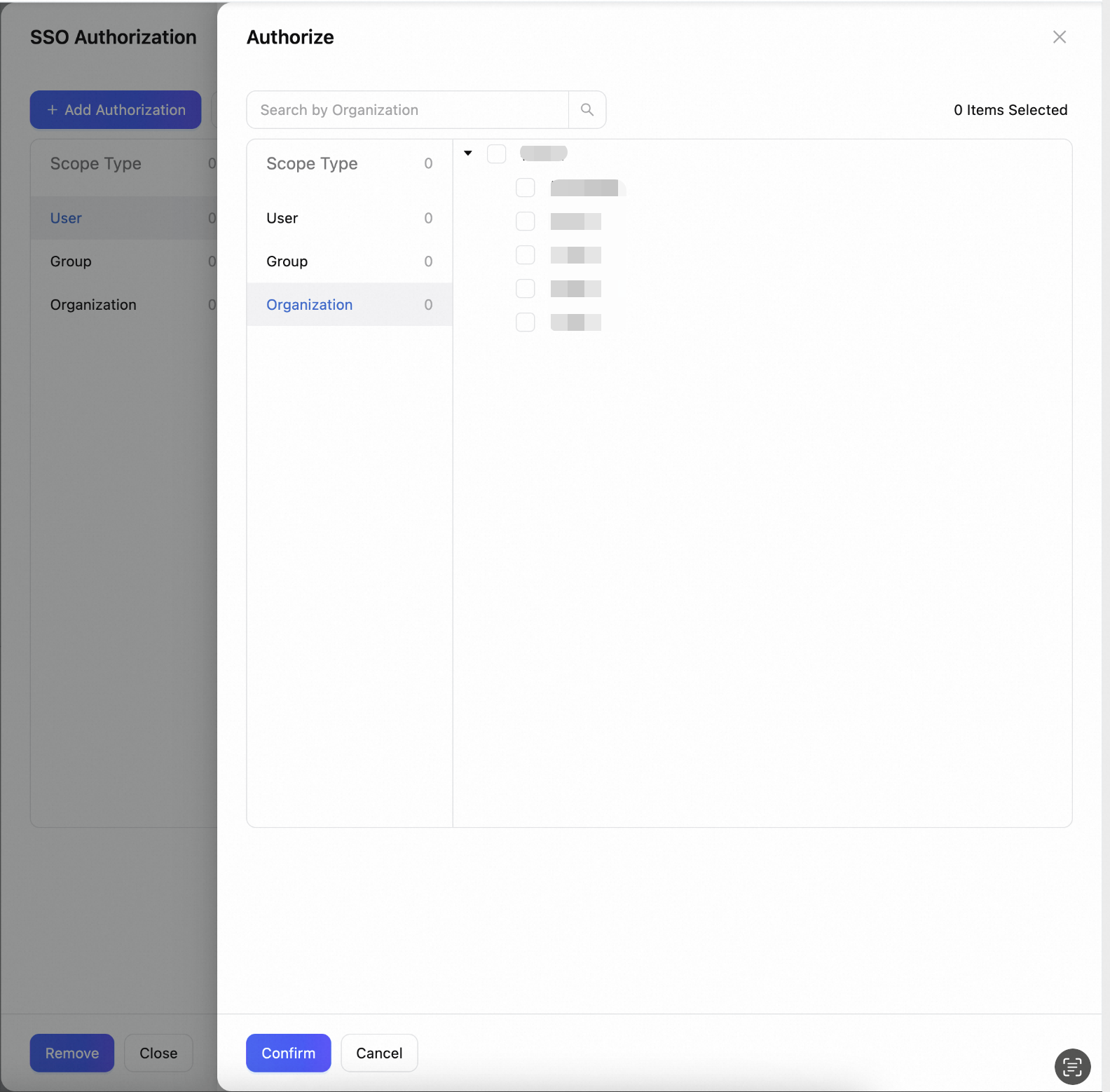 Add authorization dialog showing subject type selection