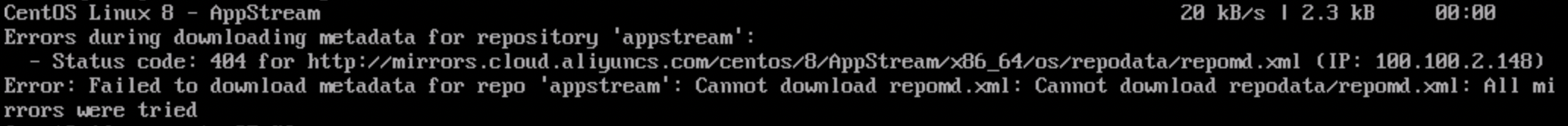 Error reported for CentOS 8