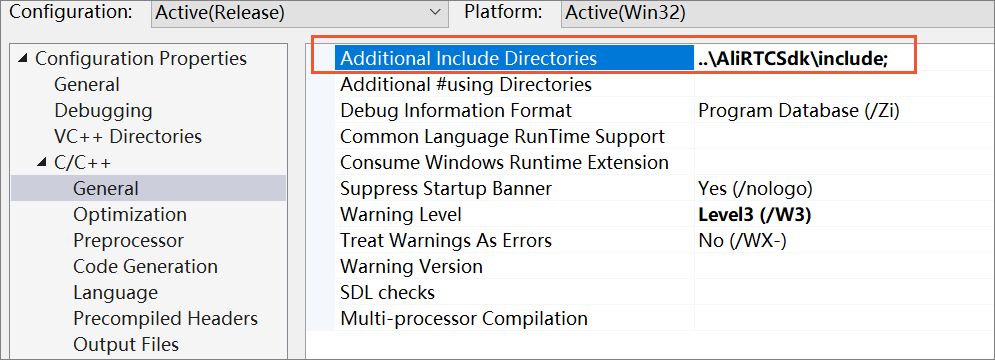 Set the directories of header files or static libraries
