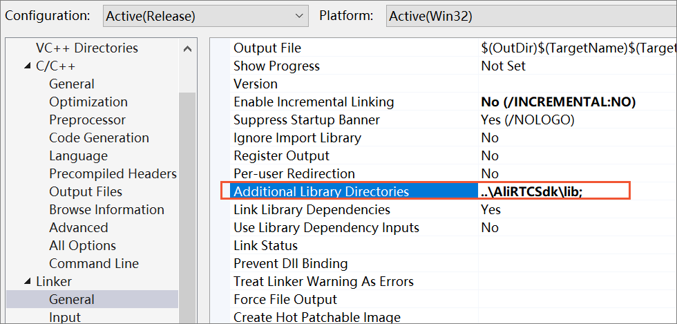 Set the directories of header files or static libraries