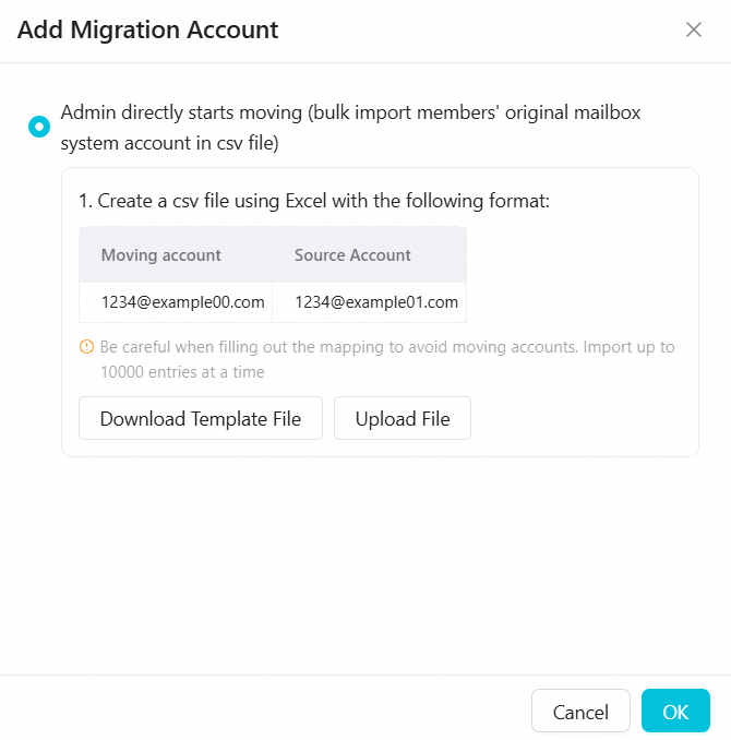 Adding migration accounts based on the template