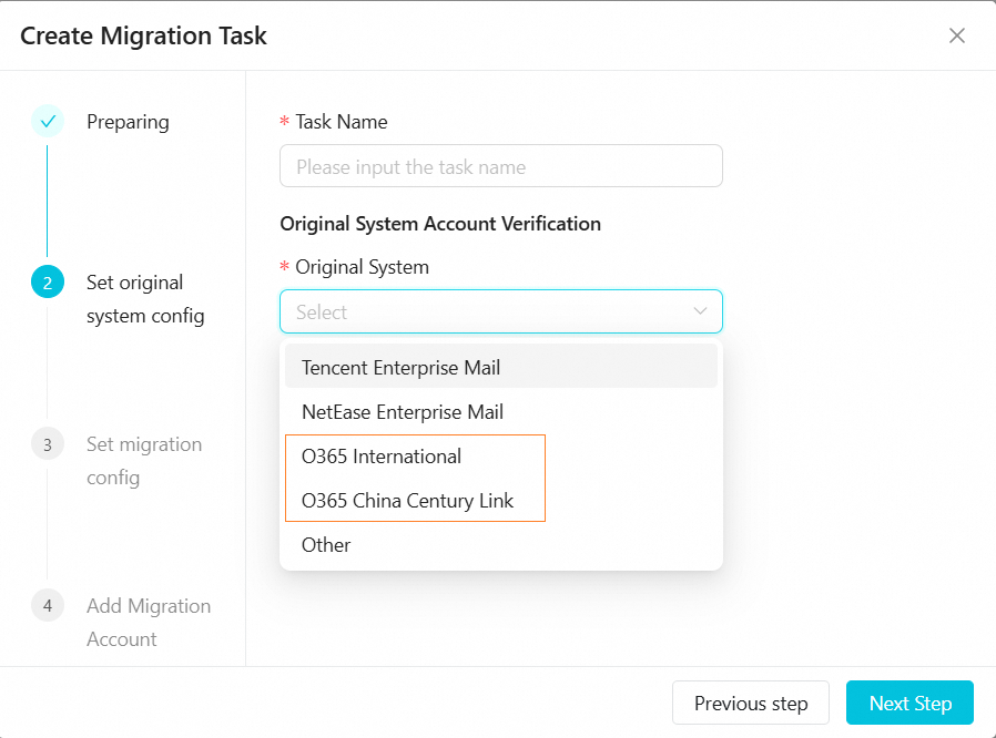 Selecting the source mailbox version of the migration task