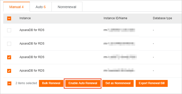 Enable auto-renewal for multiple RDS instances at a time