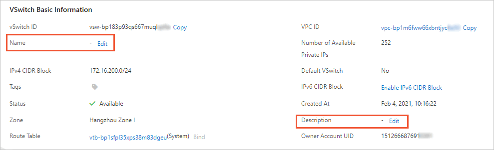 Modify vSwitch information
